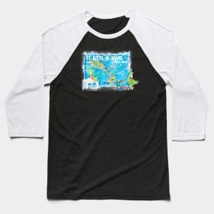 StKitts Nevis Illustrated Travel Map With Roads Baseball T-Shirt